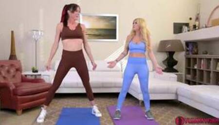 Sofie Marie and Kayla Kayden in lesbian workout scenes and in other lesbian scenes