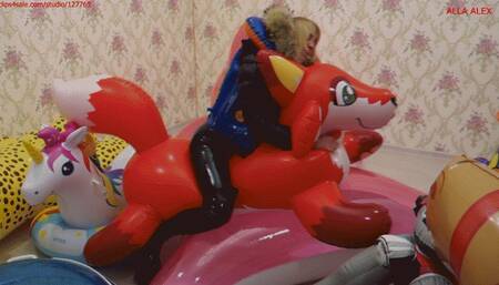 Alla is fucking hot with an inflatable fox and an inflatable unicorn and an inflatable rhinoceros and wears vinyl pants and an inflatable vest with a down jacket!!!