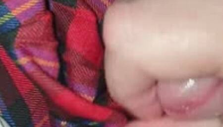 Man tied up in adult schoolgirl uniform by woman and used on bed 8