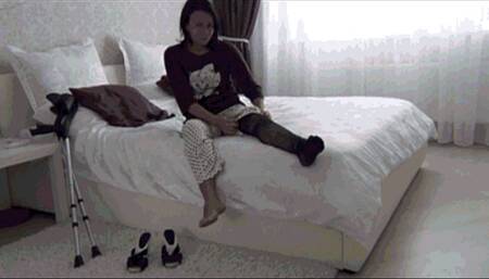 Proud beautiful lady with bad leg morning rituals b