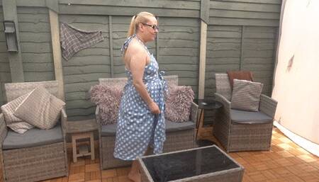 retro 50's dress playing with Dildo