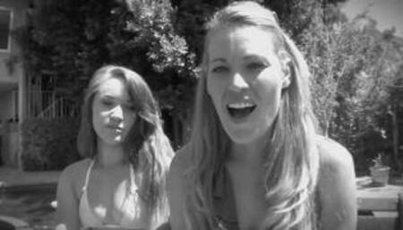 Gorgeous older blonde MILF & younger brown haired girl in several lesbian scenes