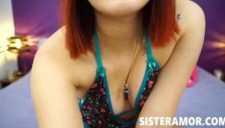 Stepsister slut masturbates then fucks stepbro