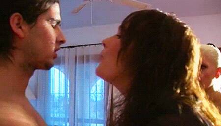 Spitting in his mouth & face - Bitchy Brats & Donkey - HD MP4 Clip