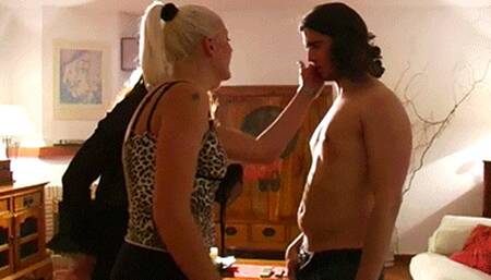 Face slapping - Bitchy Brats & Donkey - HD MP4 Clip