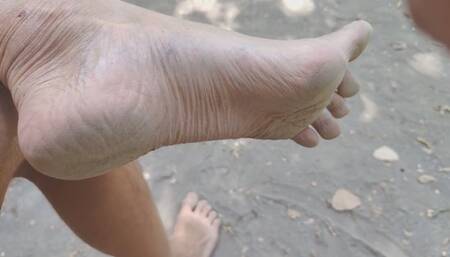 Public nudity, flaccid dick and dirty feet