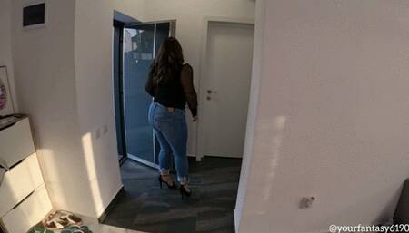 Step-mommy farting at midnight sitting on the phone