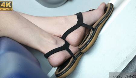 beauty woman dirty feet detail with sandals, candid foot fetish