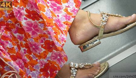 Candid foot fetish, beauty feet colse-up with sandals