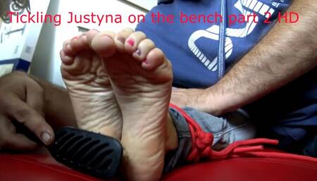 Tickling Justyna on the bench part 2