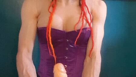 burlesque corset long dildo riding - Depth Queen TV Anal Slut deep and wide with rose