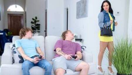 Big ass latina MILF stepmom Demi Diveena fucks her stepson and his friend