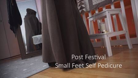 Foot Fetish: Small feet post-festival no panties self pedicure