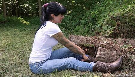 Cowboy Boot Gets Stuck Under Log leaving Me Walking In One Shoe Back Home - Mp4