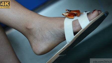 Candid slippers dangling, foot fetish, nice cute feet, close-up details, good toenails