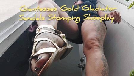 Gold Gladiator Sandals ShoePlay Giantess unaware Stomping