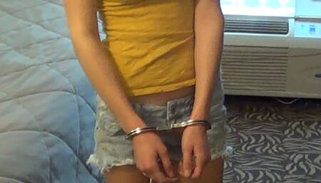 Danielle - Handcuffed and Shackled Key Search in Jean Shorts (Mpeg)
