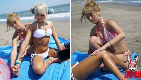 Sizzling Oil-Slathered Beach Encounter: Intimate Tanned Gal Duo Noa and Reona