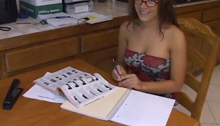 Cute teen studying for exams but gets distracted by her bfs dick