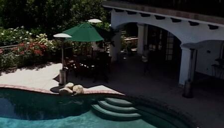 Teen slut gives BJ in small pool to a cock