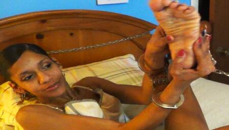 Anise - Ebony Foot Fetish While in Metal Bondage (Mpeg)