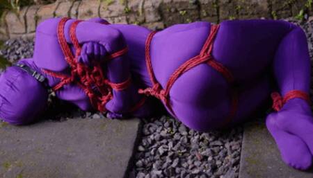 Zentai bondage with unbearable tight rope between legs