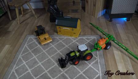 Farmer barn and tractors crush