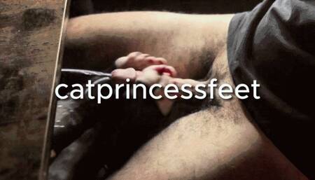 pov2 Cum shower, super hot! Secret under table toeless-nylon footjob toejob, red toes