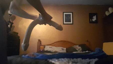 Taking a 29" long 3" diameter dildo all the way inside, Deep Anal Insertion