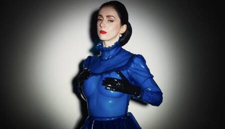 Seductive sound of a blue latex blouse (720p)