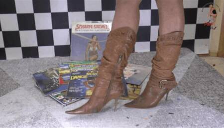 Vinyl Records under merciless stiletto Boots