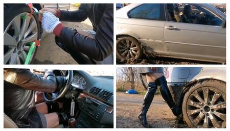 HOT PREMIERE: SEXY JULIA STUCK IN MUD IN POWERFUL BMW