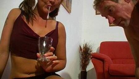Drink my spit and phlegm mixture from a glass - Mistress Amber Leigh & Osel - MP4 Clip