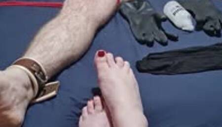 Spreadeagled naked man on bed  - 1