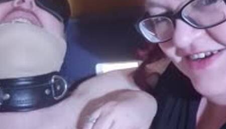 Nipple torment on spreadeagled naked man