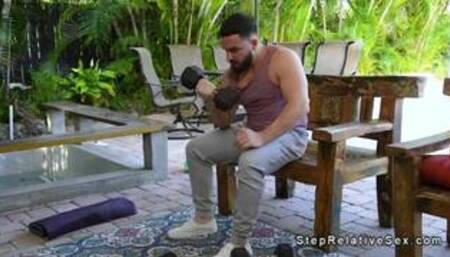 After workout stepson fucks stepmom by the pool