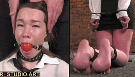 Lada in handcuffs and ballgag - Bastinado and thighs whipping (UHD 4K MP4)