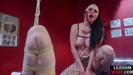 Predicament bondage dyke whipped and assfucked by lezdom