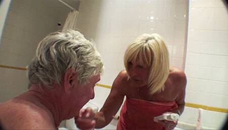 Getting ready for a date with Roger wile spitting on cuckold hubby - Roger, Diane & Harold the cuck - MP4