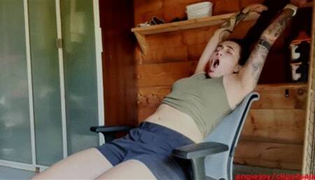 Exposing the belly while yawning wmv