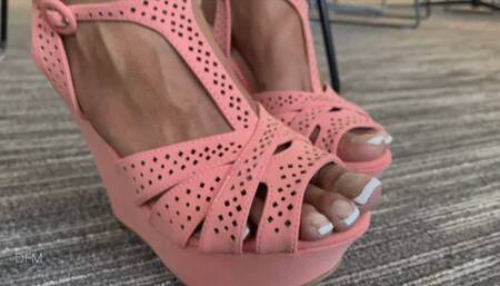 "Pink heels in the tenant lounge"