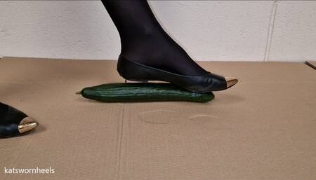 Kat Crushes a Cucumber Under Her Sexy Well Worn Leather Flats