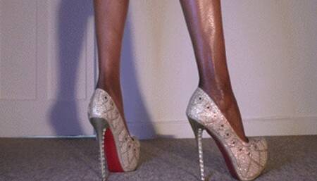 Ebony sexy tease and high heel dangle