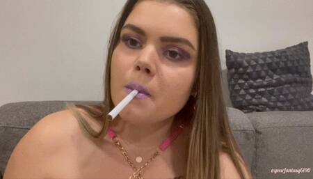 Play with smoke with metallic purple lipstick