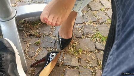 shoeplay and shoe stealing with hot and sweaty nylon feet HD wmv 1920x1080