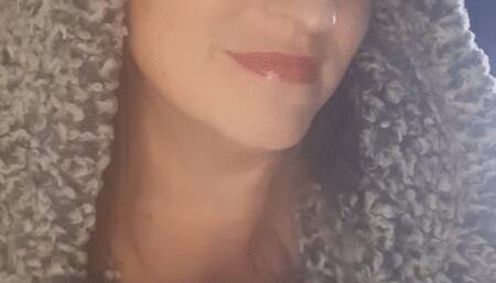 up close in a robe, blowing smoke in your face