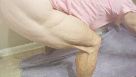 fulllength legs on the purple towel