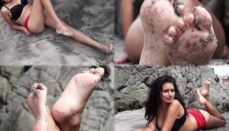 Angela big feet in the beach!