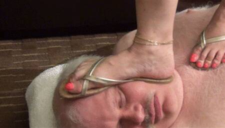 Face Trample with Gold Thong Flats - FULL HD 1080p