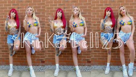 Two smoking hot friends crushing cigarettes together - Kinkerbell23 and Misskiki